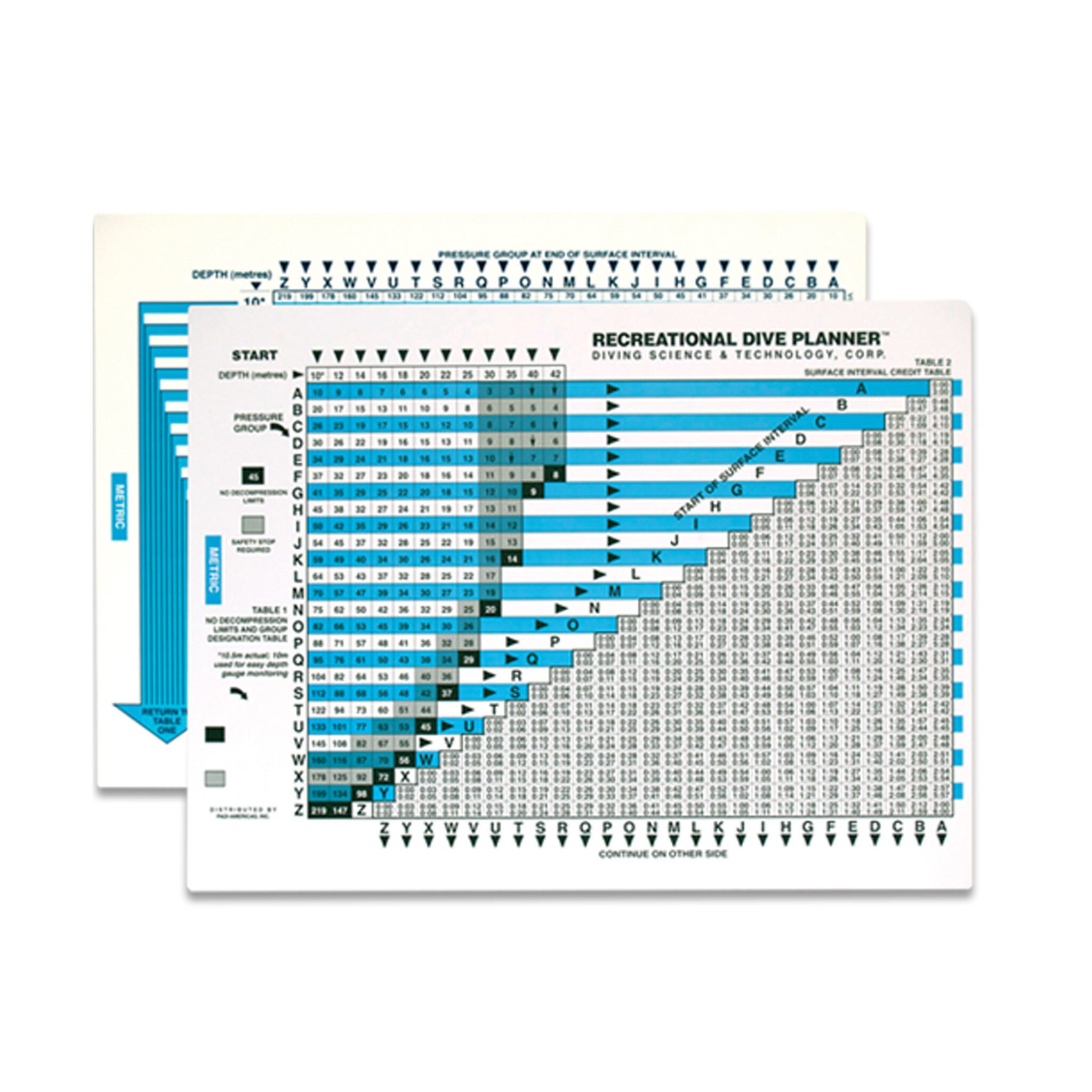 PADI RDP Dive Table With Instructions - Imperial Measurements For Scuba Diving
