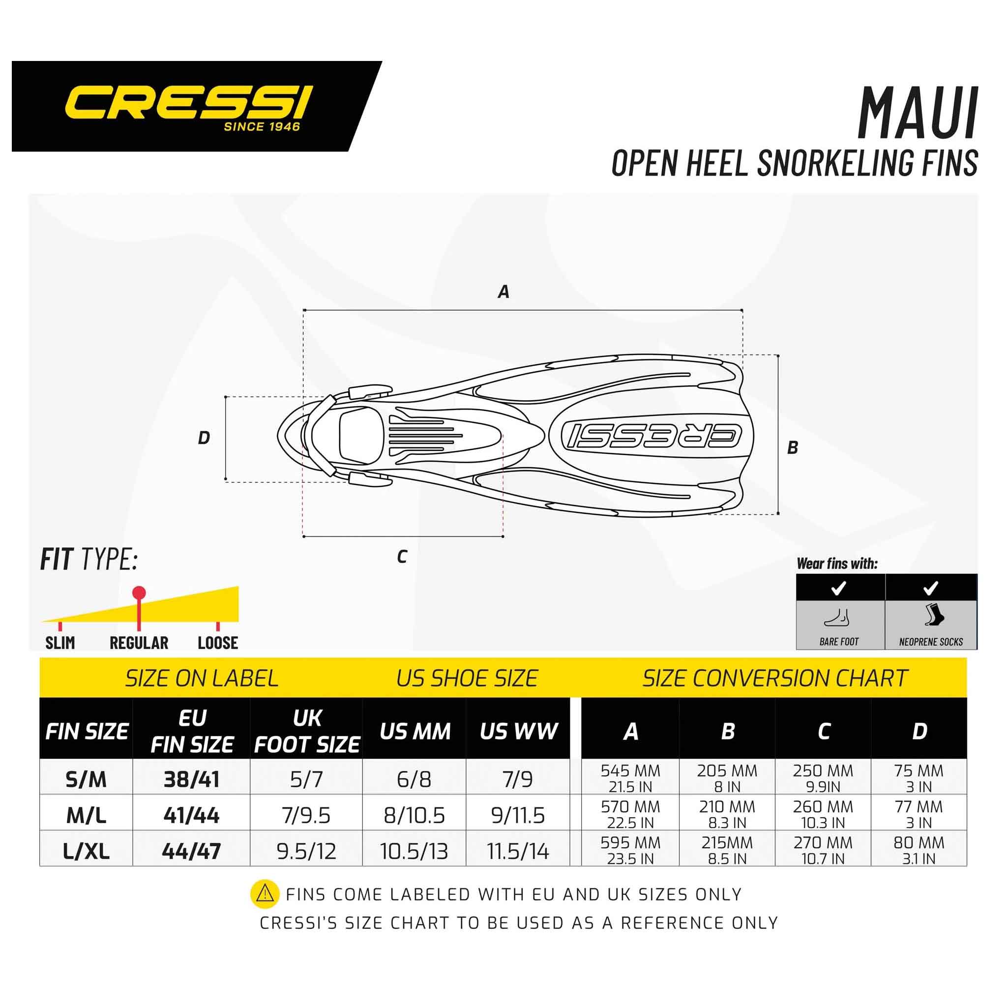 Cressi Maui Snorkelling Fins Blue Bare Foot Dive Gear Australia