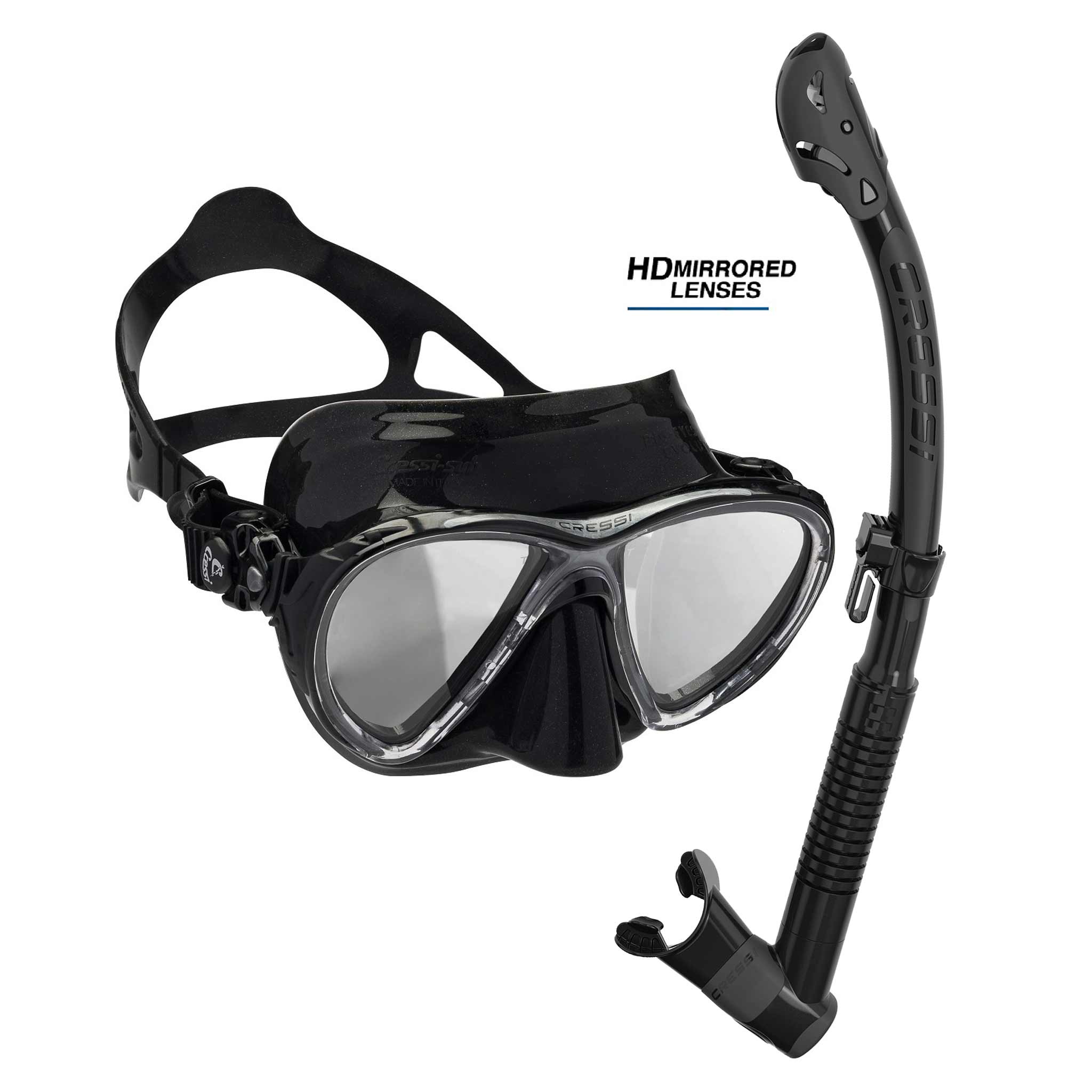 Open Box Cressi Diving Big Eyes Evolution Mask Black/HD Mirrored Lenses