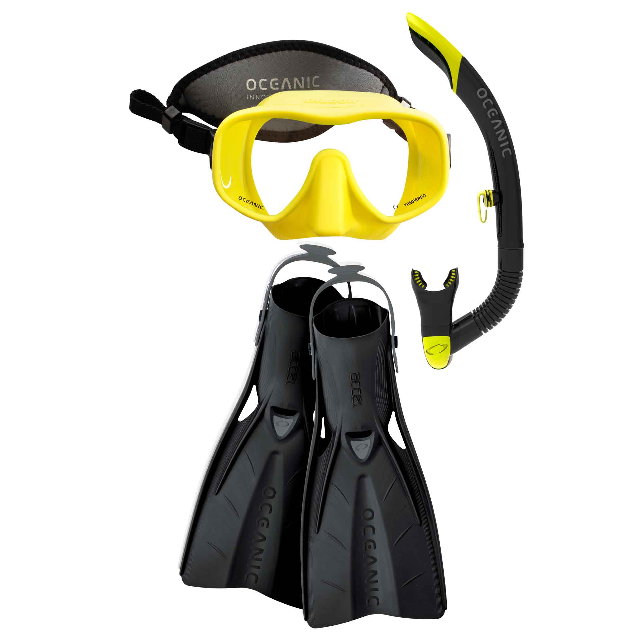 Oceanic Shadow Yellow Mask Snorkel & Fins Package | Dive