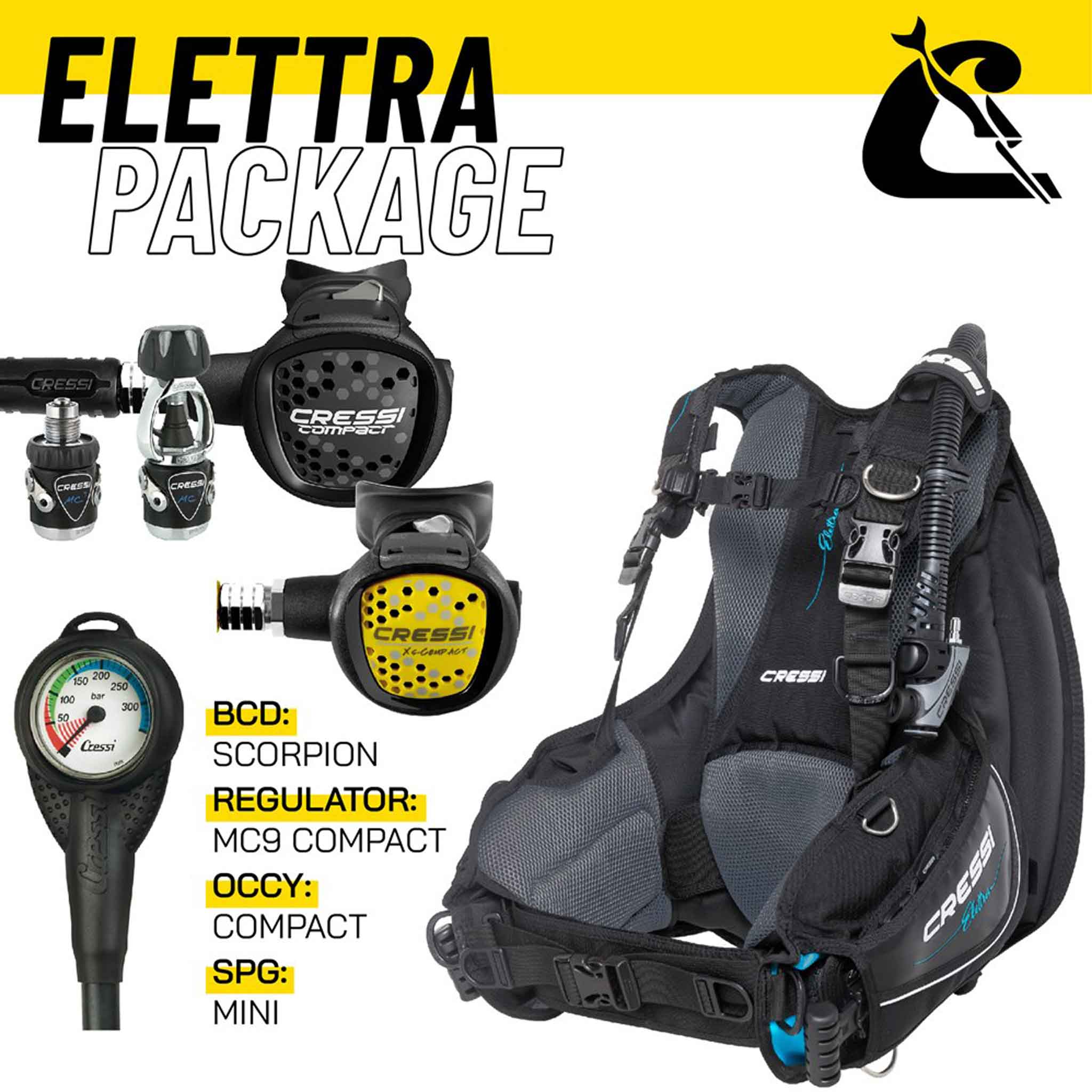 Cressi Elettra MC9 Compact Package Dive Gear Australia